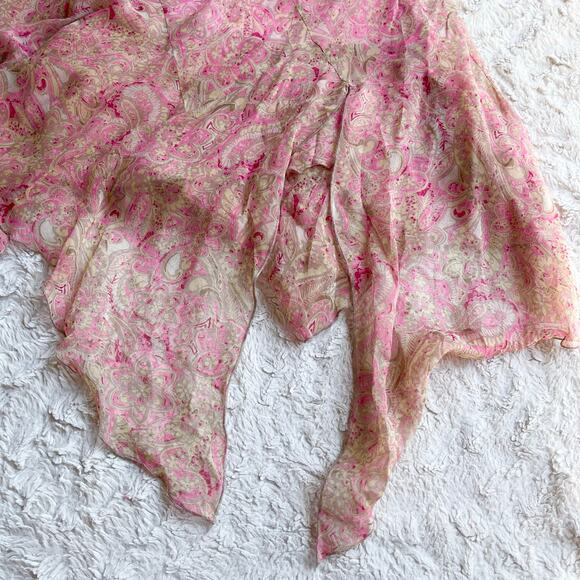 Vintage Y2K 100% silk fairy dress asymmetrical pink paisley print slip midi M - Picture 9 of 14